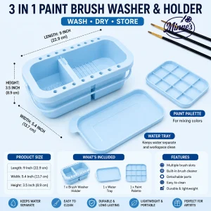 3 In 1 Paint Brush Washer & Holder â€“ Light Blue Brush Cleaning Container