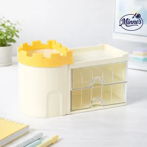 Desktop Organizer with Pen Holder & 2 Drawers (Yellow)