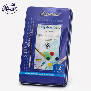 Giozione Solid Watercolour Paint Set â€“ 12 Colors (With Water Brush & Sponge)