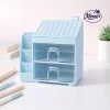 House Shape Desktop Organizer with 2 Drawers & Pen Holder (Blue)