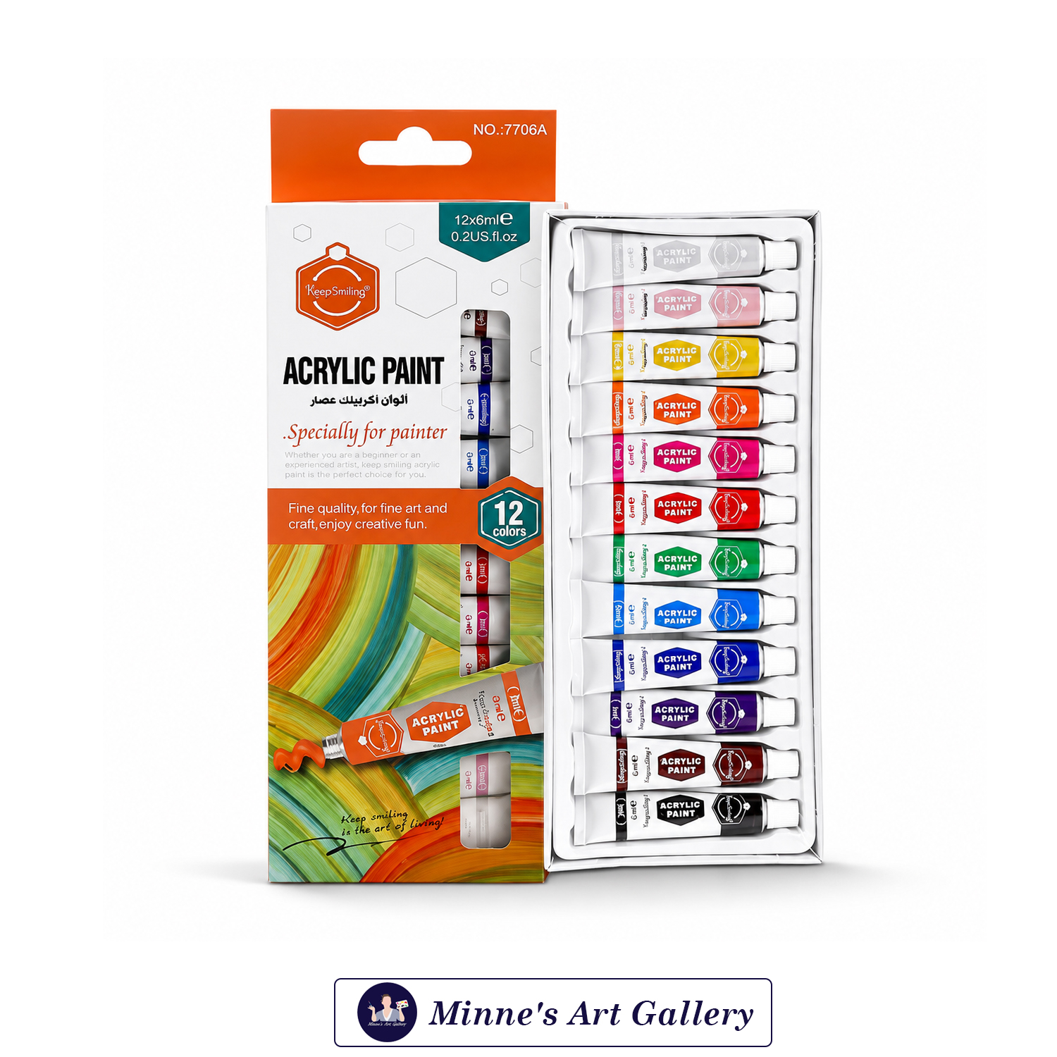 Keep Smiling Acrylic Paint Set – 12 Colors (6ml Tubes) Front View