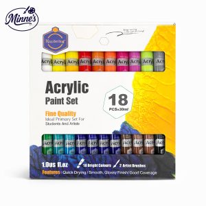 Keep Smiling Acrylic Paint Set â€“ 18 Colors (30ml) with 2 Artist Brushes