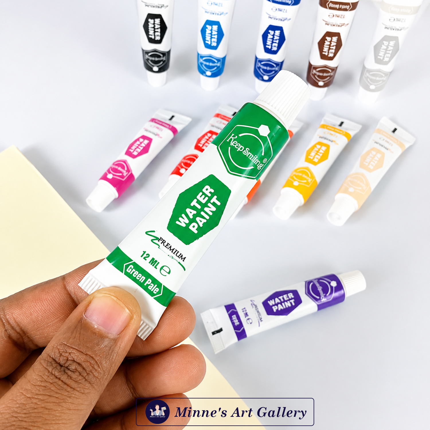 keep-smiling-water-paint-set-12-colors-12ml-creative-artwork Keep Smiling Water Paint Set – 12 Vibrant Water Paint Colour Swatches