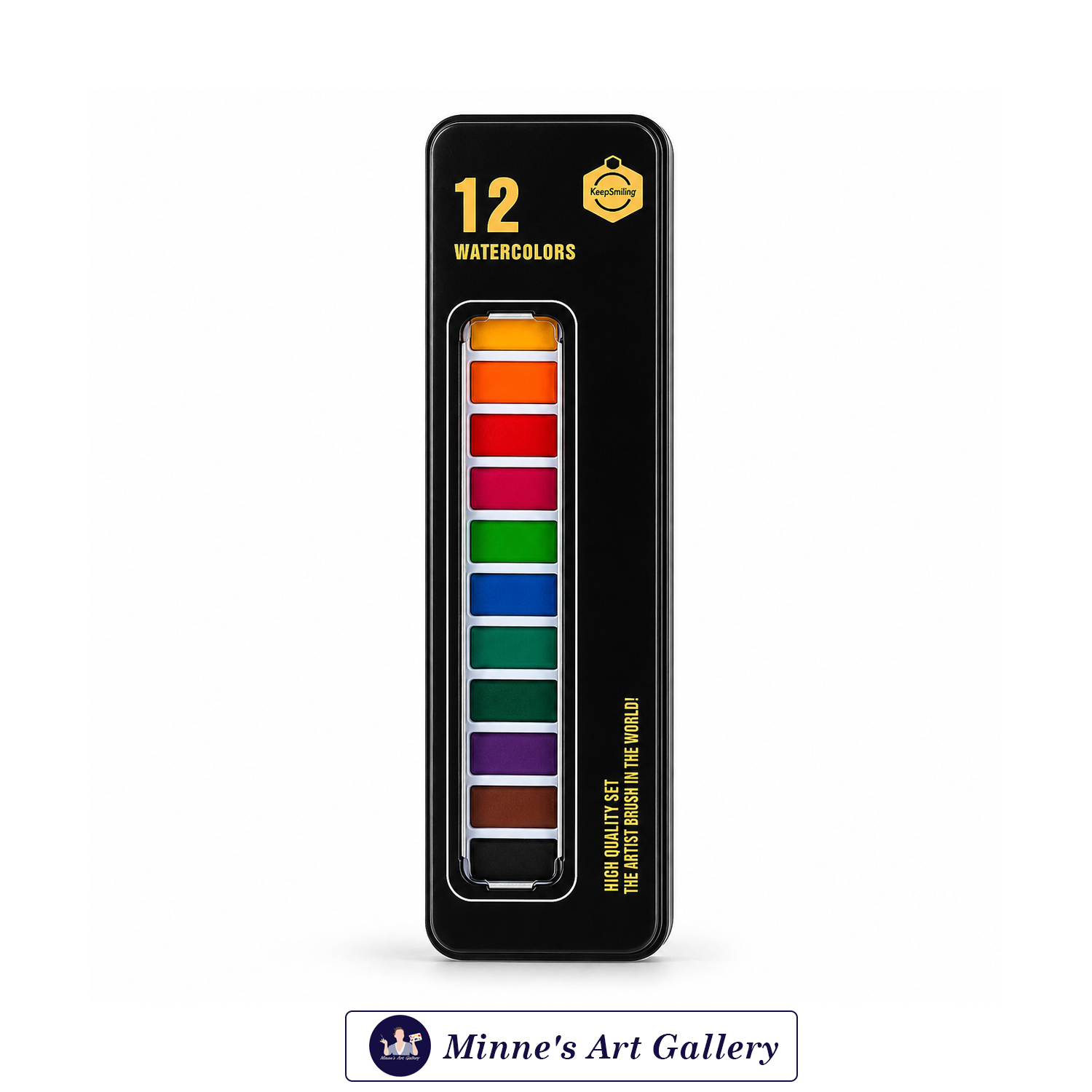Keep Smiling Watercolors – 12 Shades Compact Set (With Brush) Front View