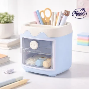 Mini Desktop Organizer with Drawer & Pen Holder (Blue)