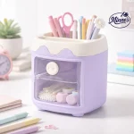 Mini Desktop Organizer with Drawer & Pen Holder (Purple)