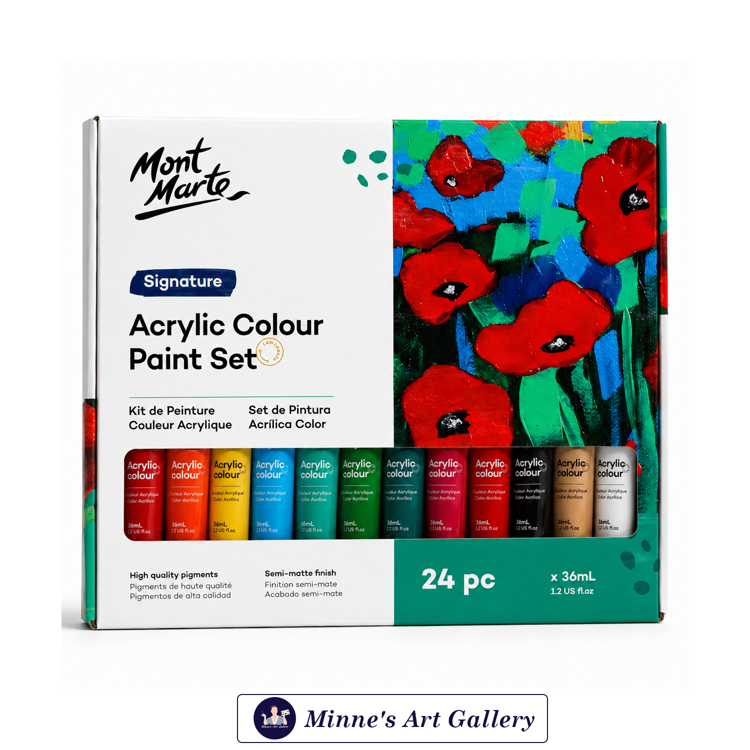 Mont Marte Signature Acrylic Colour Paint Set – 24 Pieces (36ml Tubes) Front View