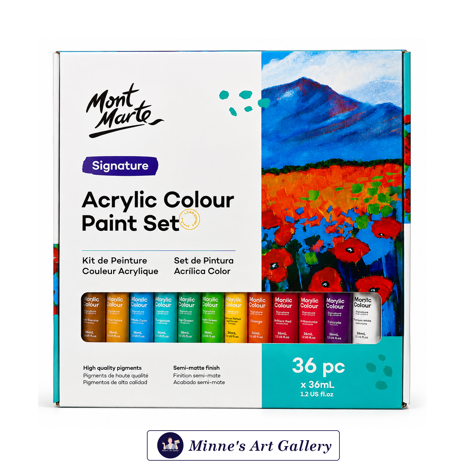 Mont Marte Signature Acrylic Colour Paint Set – 36 Pieces (36ml Tubes) Front View