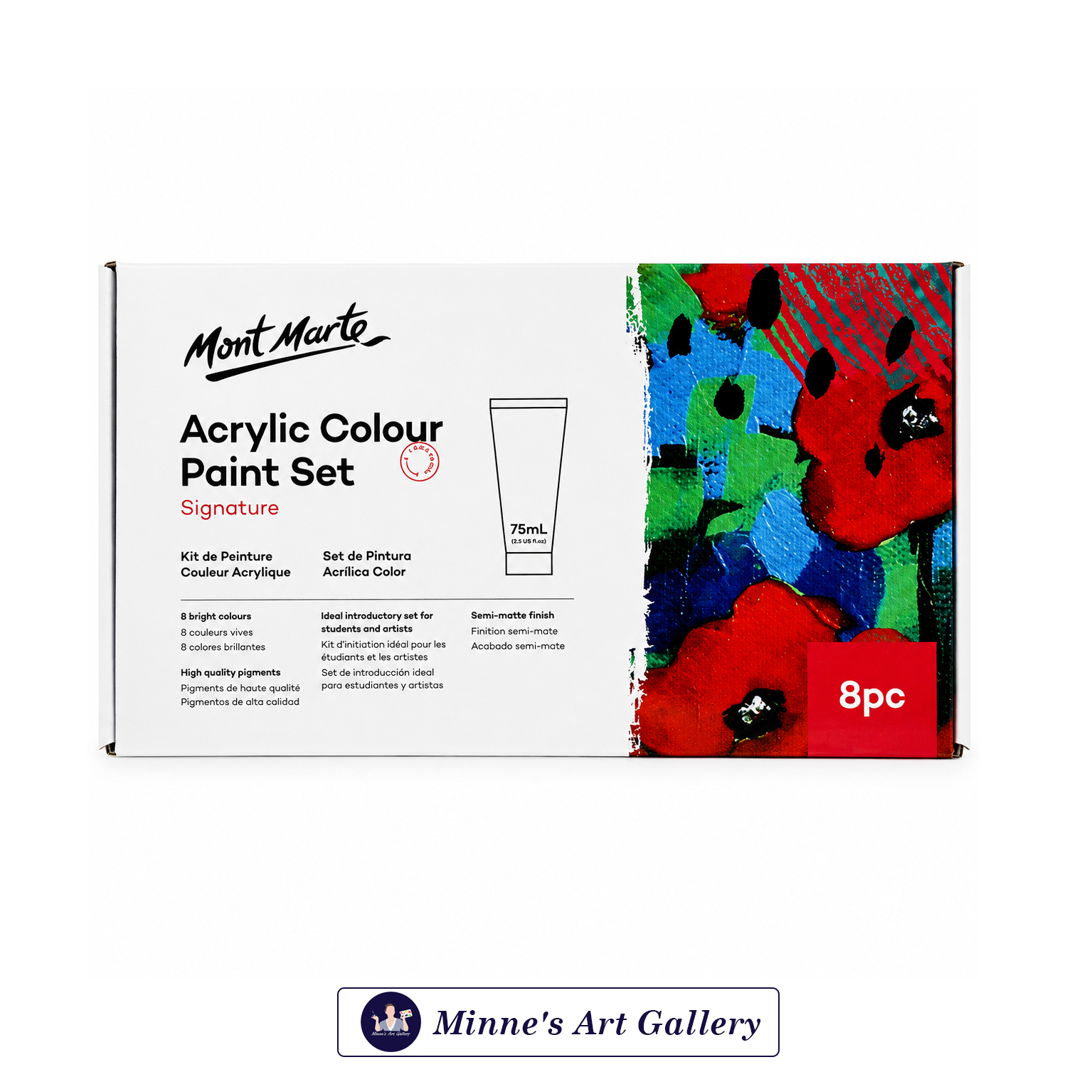 Mont Marte Signature Acrylic Colour Paint Set – 8 Pieces (75ml Tubes) Front View