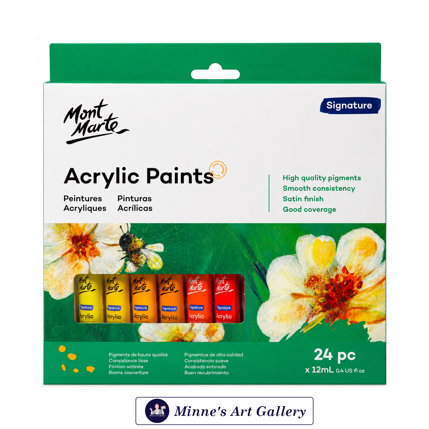 Mont Marte Signature Acrylic Paints – 24 Pieces (12ml Tubes) Front View