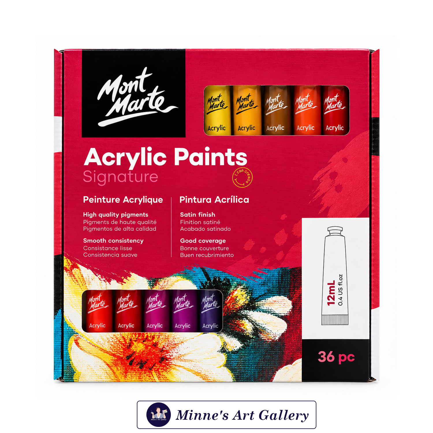 Mont Marte Signature Acrylic Paints – 36 Pieces (12ml Tubes) Front View