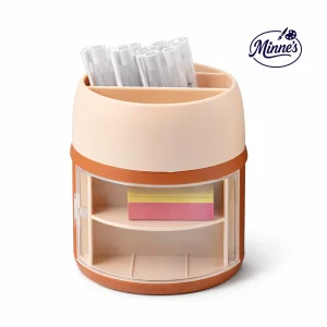 Round Desktop Organizer with Drawer & Pen Holder (Orange)