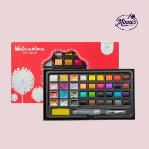 Watercolour Paint Set – 36 Colours (With Water Brush Pen & Sponge)