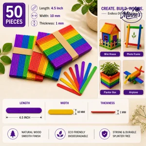 Wooden Craft Sticks 4.5 Inch â€“ 50 Pcs (Eco-Friendly Popsicle Sticks)