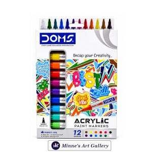 DOMS Acrylic Paint Markers – 12 Shades (Soft Bullet Tip) Front View