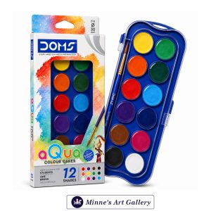DOMS Aqua Colour Cakes – 12 Shades (With Brush) Front View