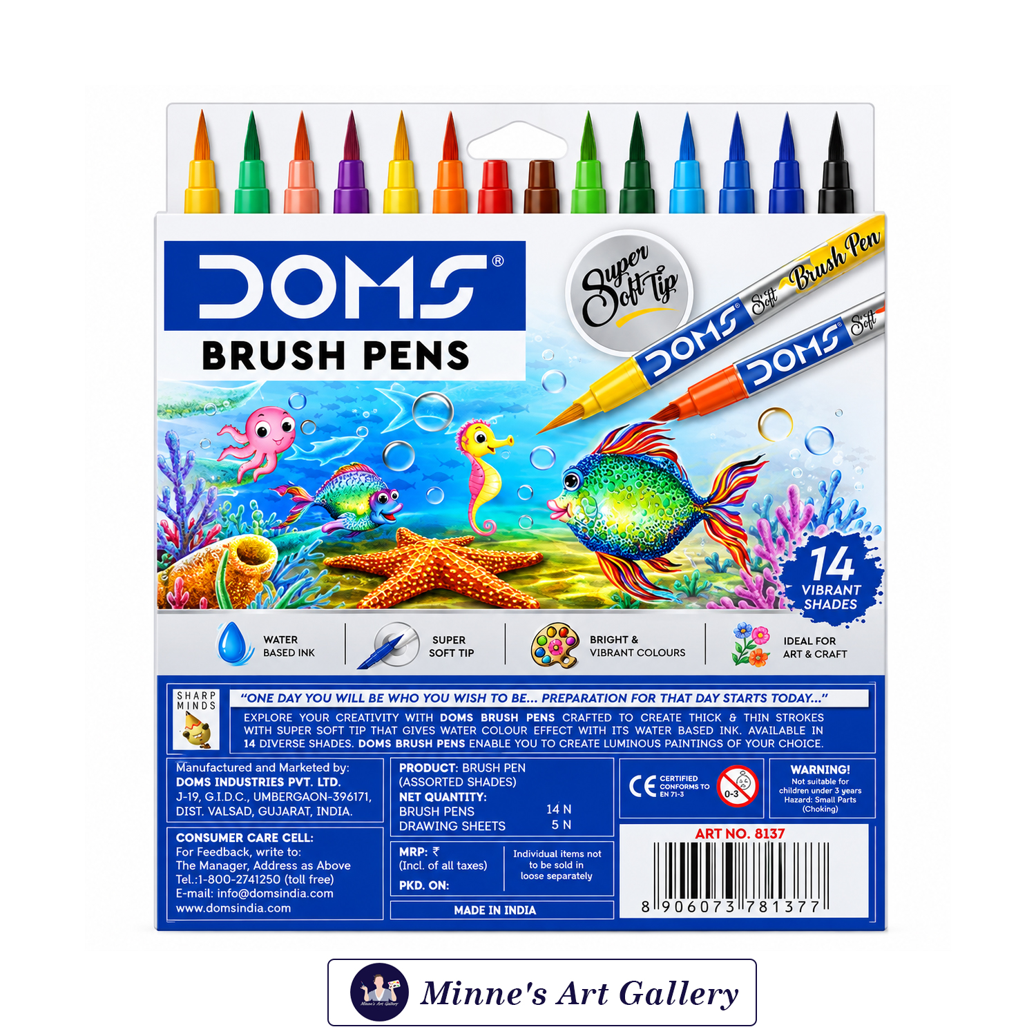 doms-brush-pens-set-12-colours-metallic-silver-14pcs-creative-white DOMS Brush Pens Set – 14 Pieces with Metallic Silver & Blender Complete Set