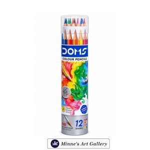 DOMS Colour Pencils Set – 12 Shades with Silver, Gold & Cap Sharpener Front View