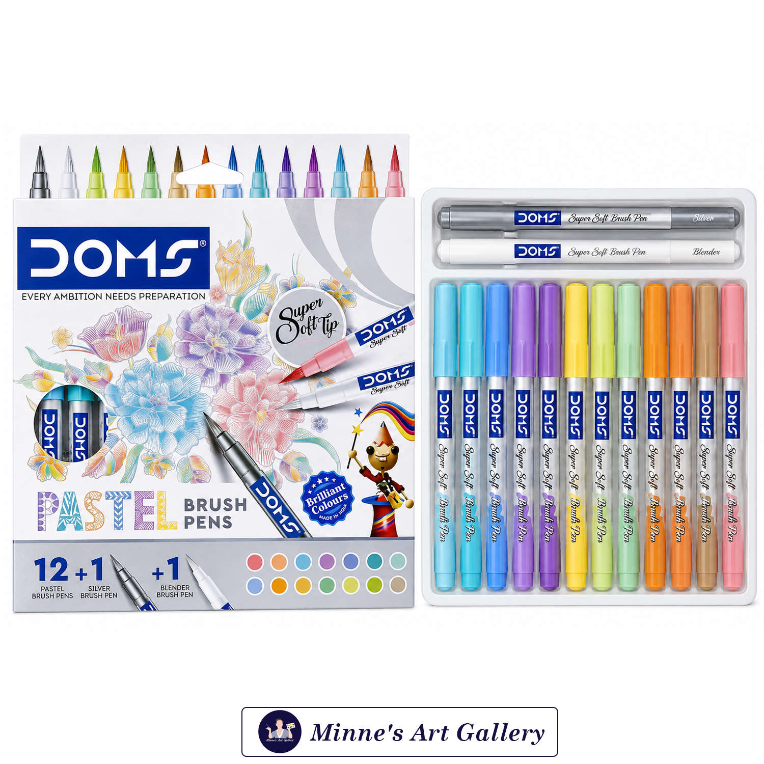 doms-pastel-brush-pens-set-12-pastel-shades-14pcs-back DOMS Pastel Brush Pens Set – 14 Pieces Open Set View