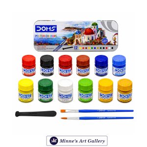 DOMS Poster Colours – 12 Shades with 2 Brushes & Agitator Front View
