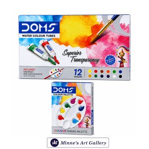 DOMS Water Colour Tubes Set – 12 Shades with Brush & Colour Mixing Palette Front View