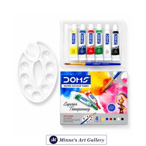 DOMS Water Colour Tubes Set – 6 Shades with Brush & Colour Mixing Palette Front View