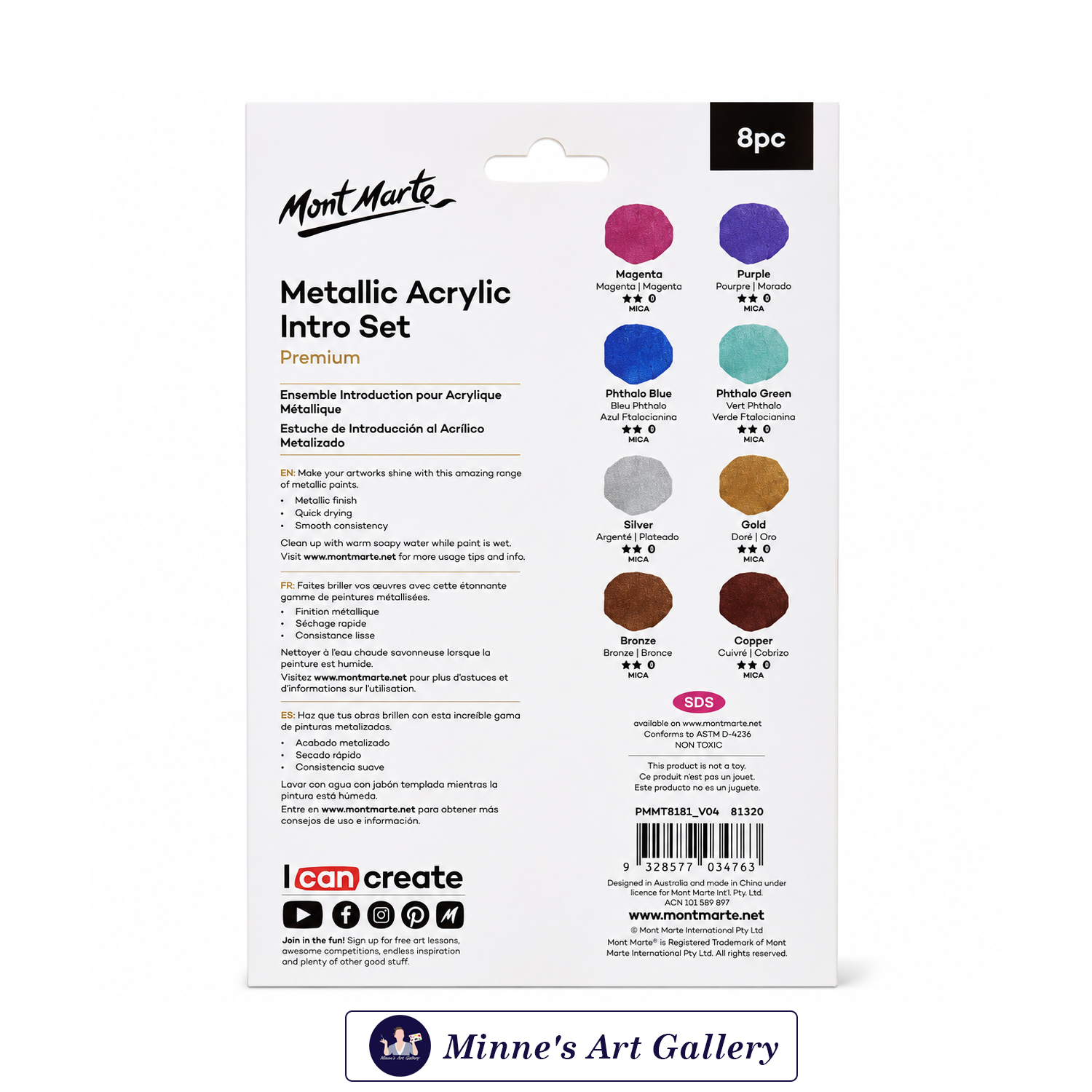 mont-marte-premium-metallic-acrylic-intro-set-8-colors-18ml-back Mont Marte Premium Metallic Acrylic Intro Set – 8 Pieces (18ml Tubes) Back View