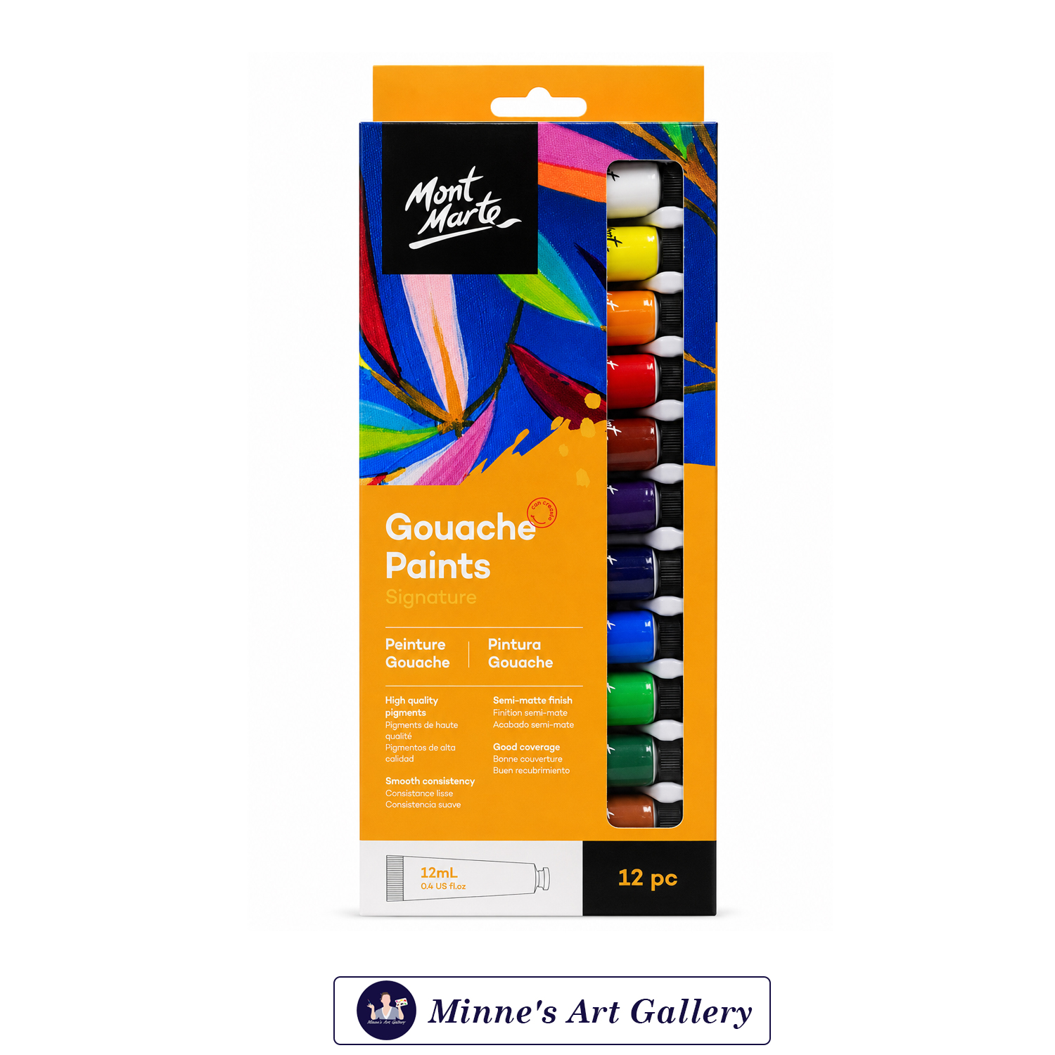 Mont Marte Signature Gouache Paint Set – 12 Pieces (12ml Tubes) Front View